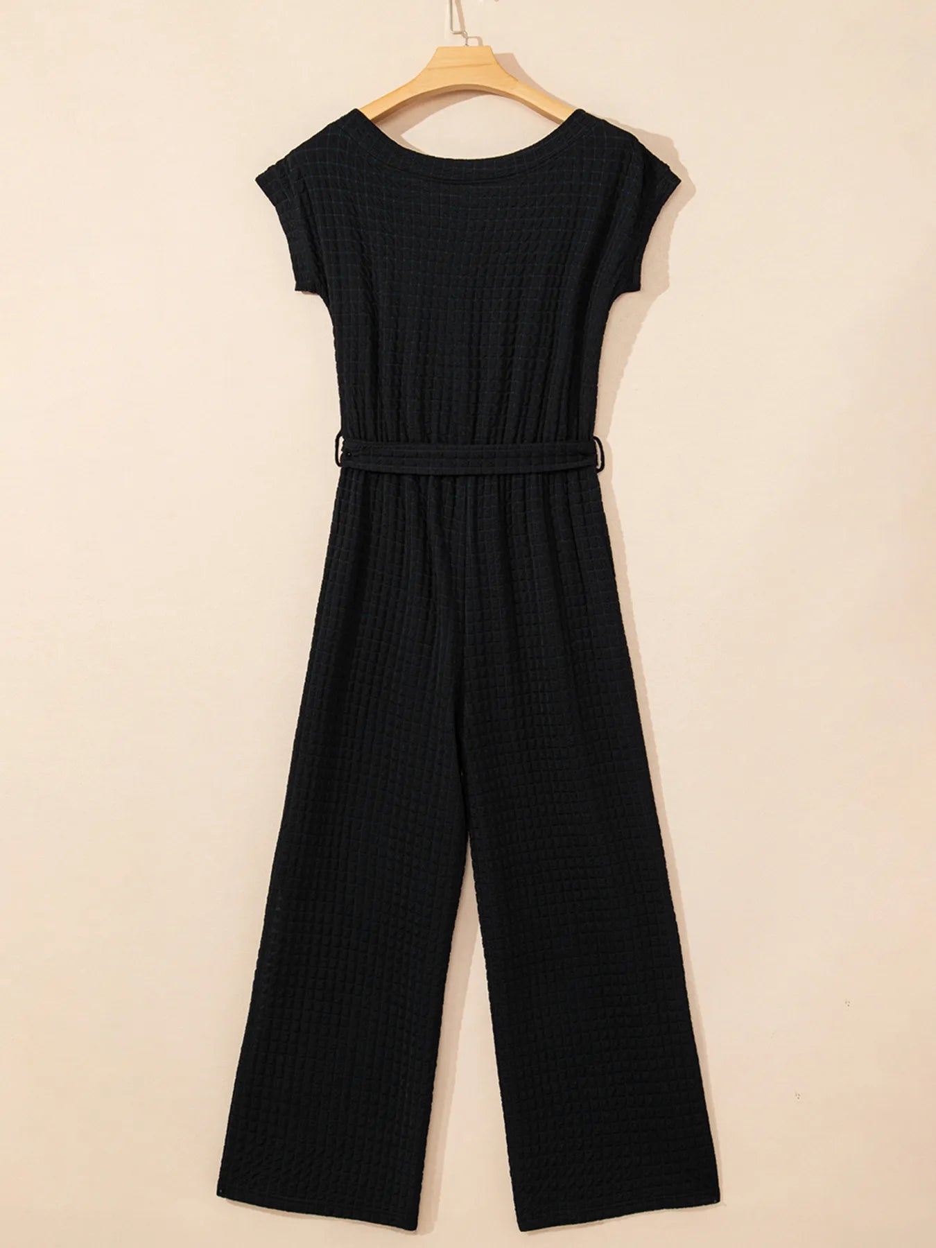 One Shoulder Short Sleeve Knotted Waist Jumpsuit OutfitFlow
