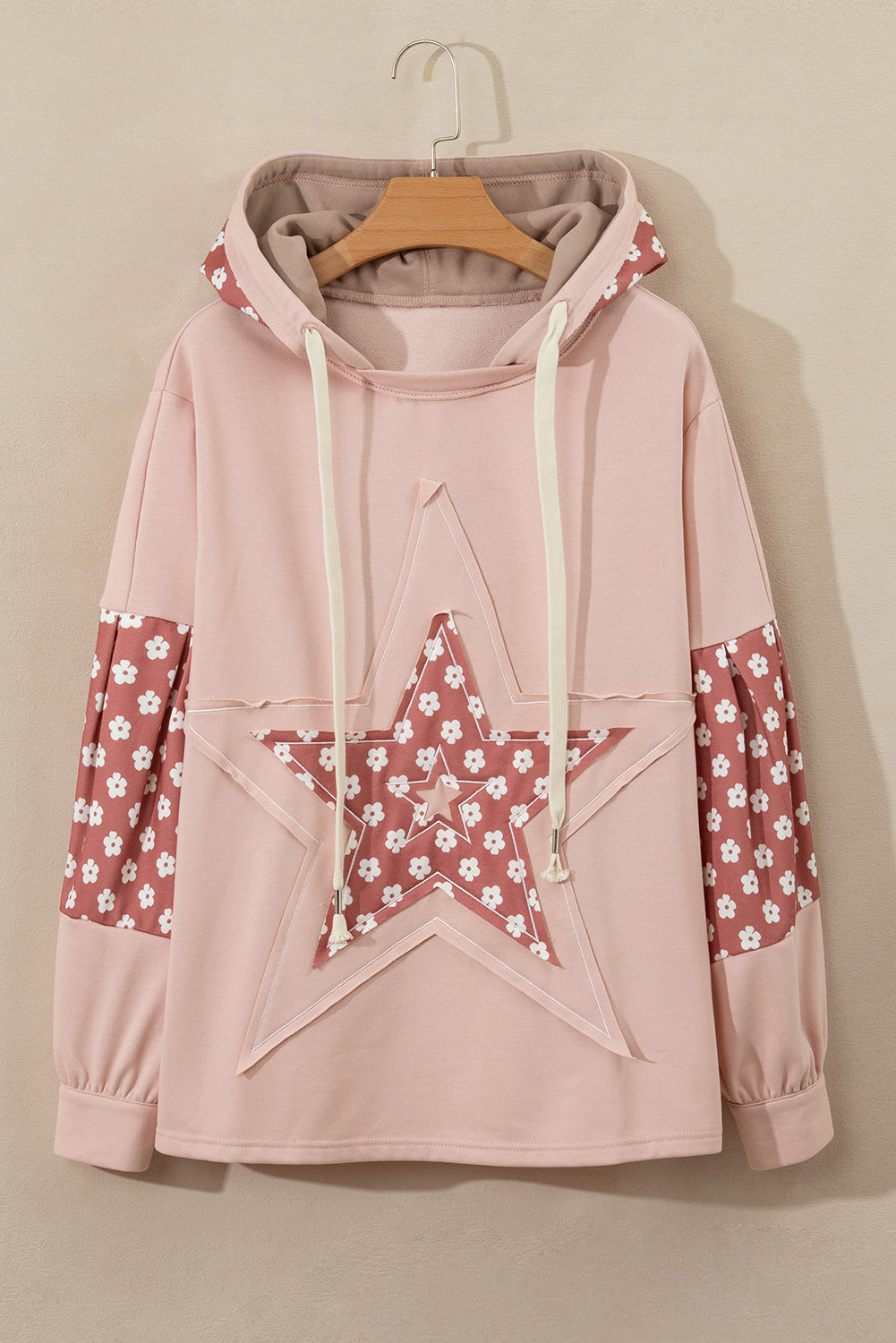 Outfit Flow - Floral Patchwork Star Pattern Drawstring Hoodie