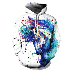 Outfit Flow - Full Size Unicorn Print Drawstring Hoodie with Pockets