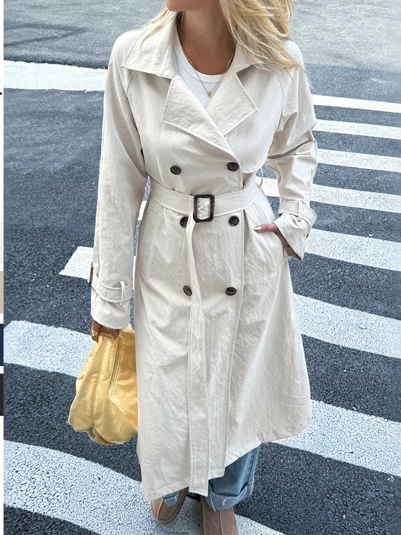 Double-Breasted Belted Trench Coat Gray Trendsi