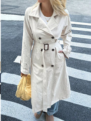 Double-Breasted Belted Trench Coat Gray Trendsi