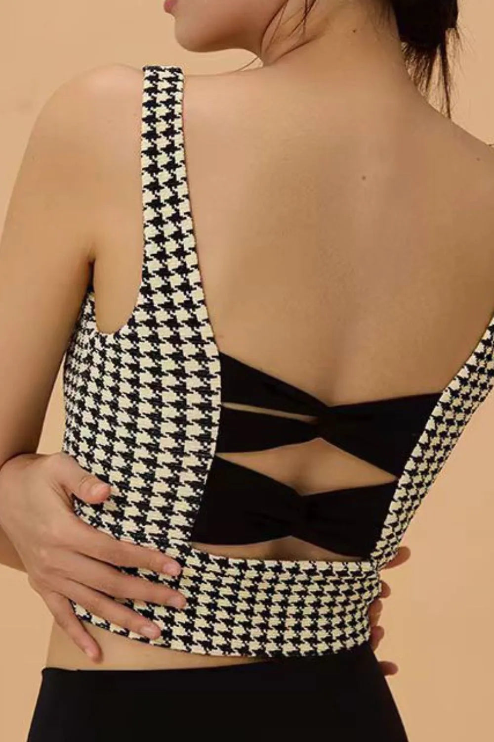Crisscross Back Houndstooth Active Bra OutfitFlow