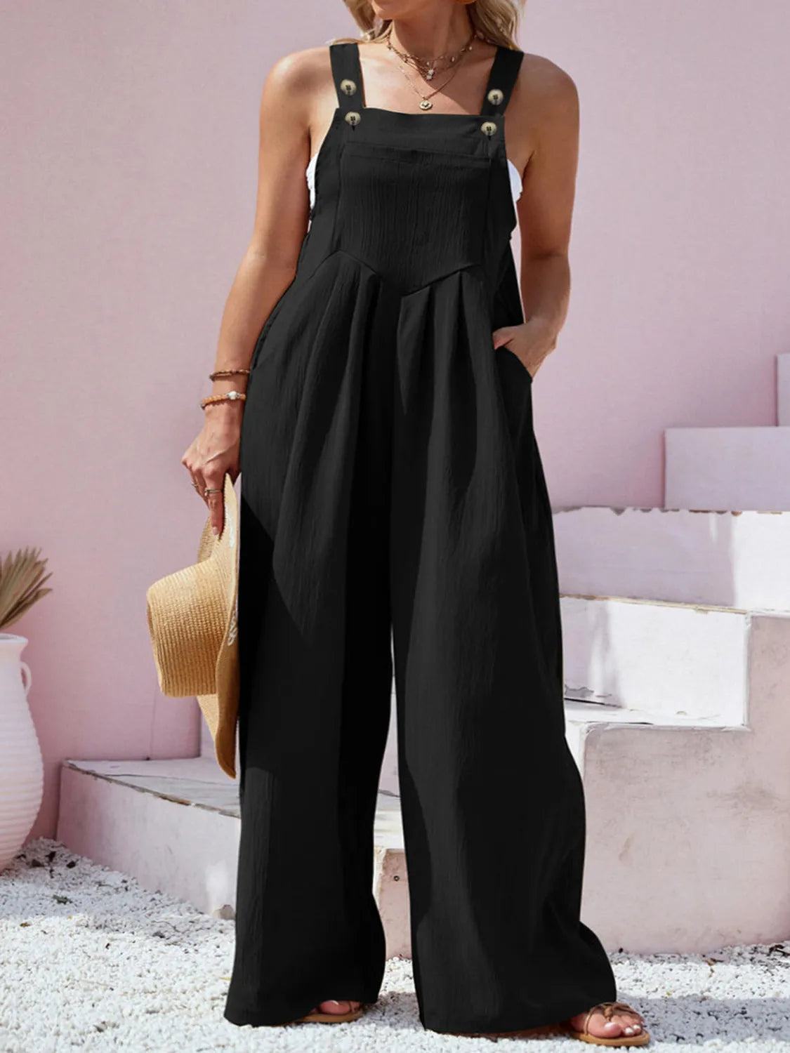 Plus Size Square Neck Wide Leg Overalls OutfitFlow