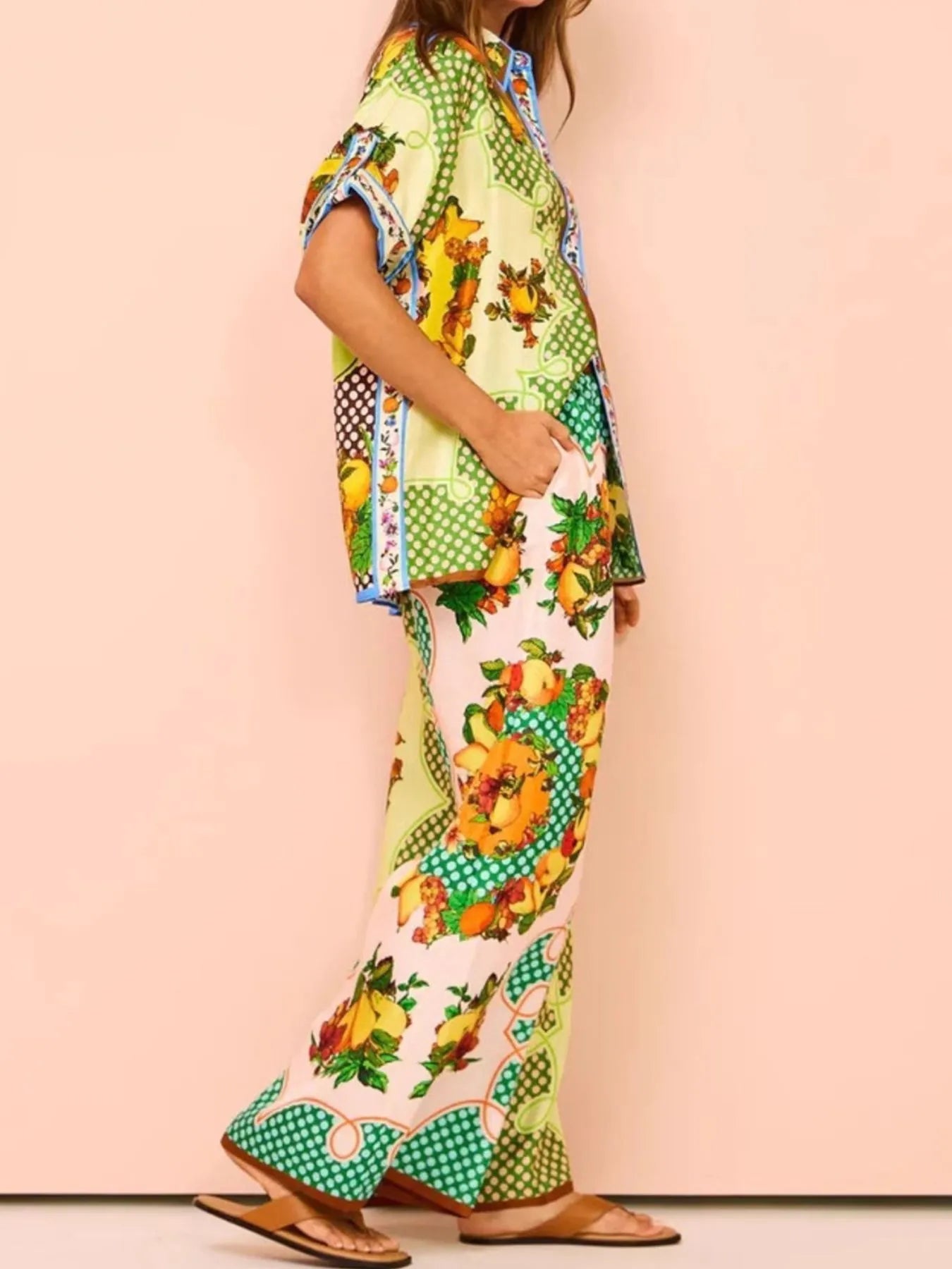 Printed Short Sleeve Shirt and Pants Set OutfitFlow