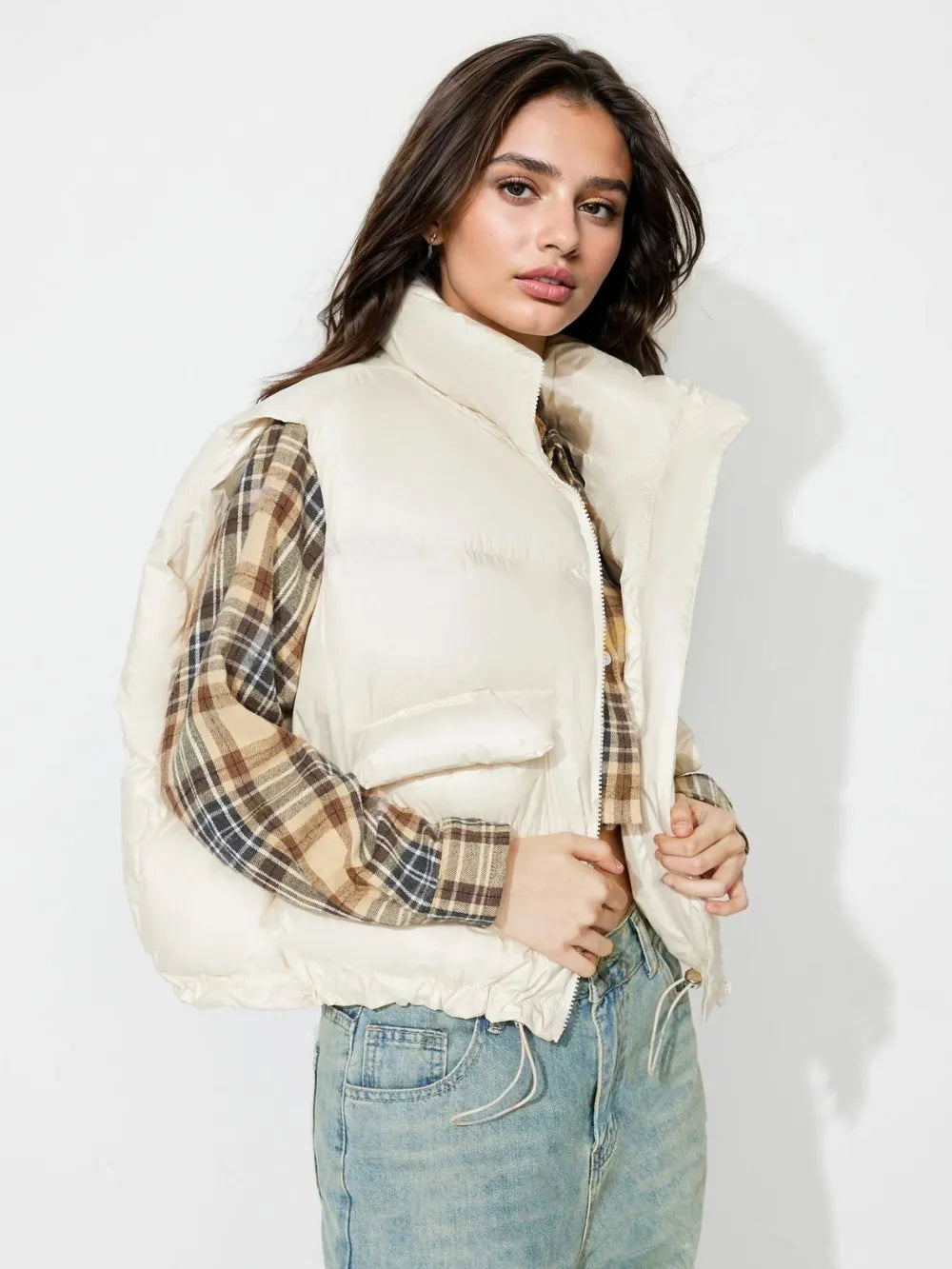 Zip Up Vest Coat with Pockets Trendsi
