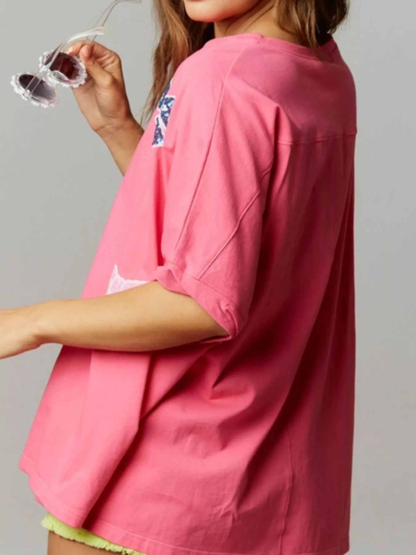 Sequin Bow Round Neck T-Shirt OutfitFlow