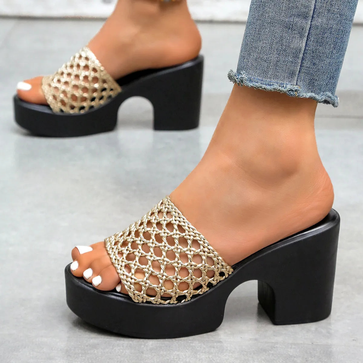 Open Toe Wedge Sandals Gold OutfitFlow