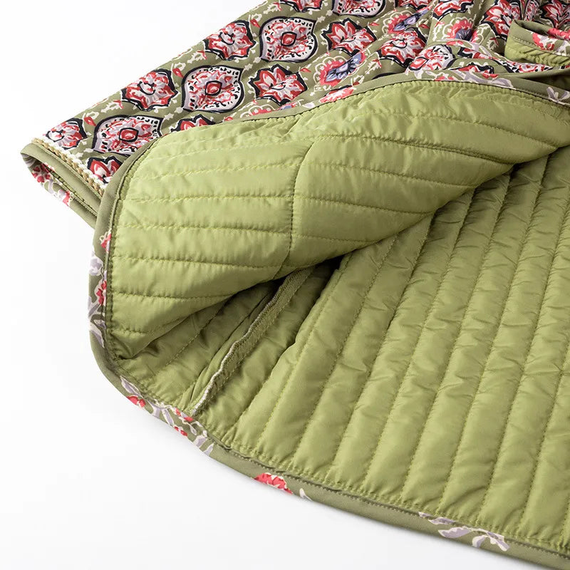 Belted Open Front Floral Winter Coat Trendsi