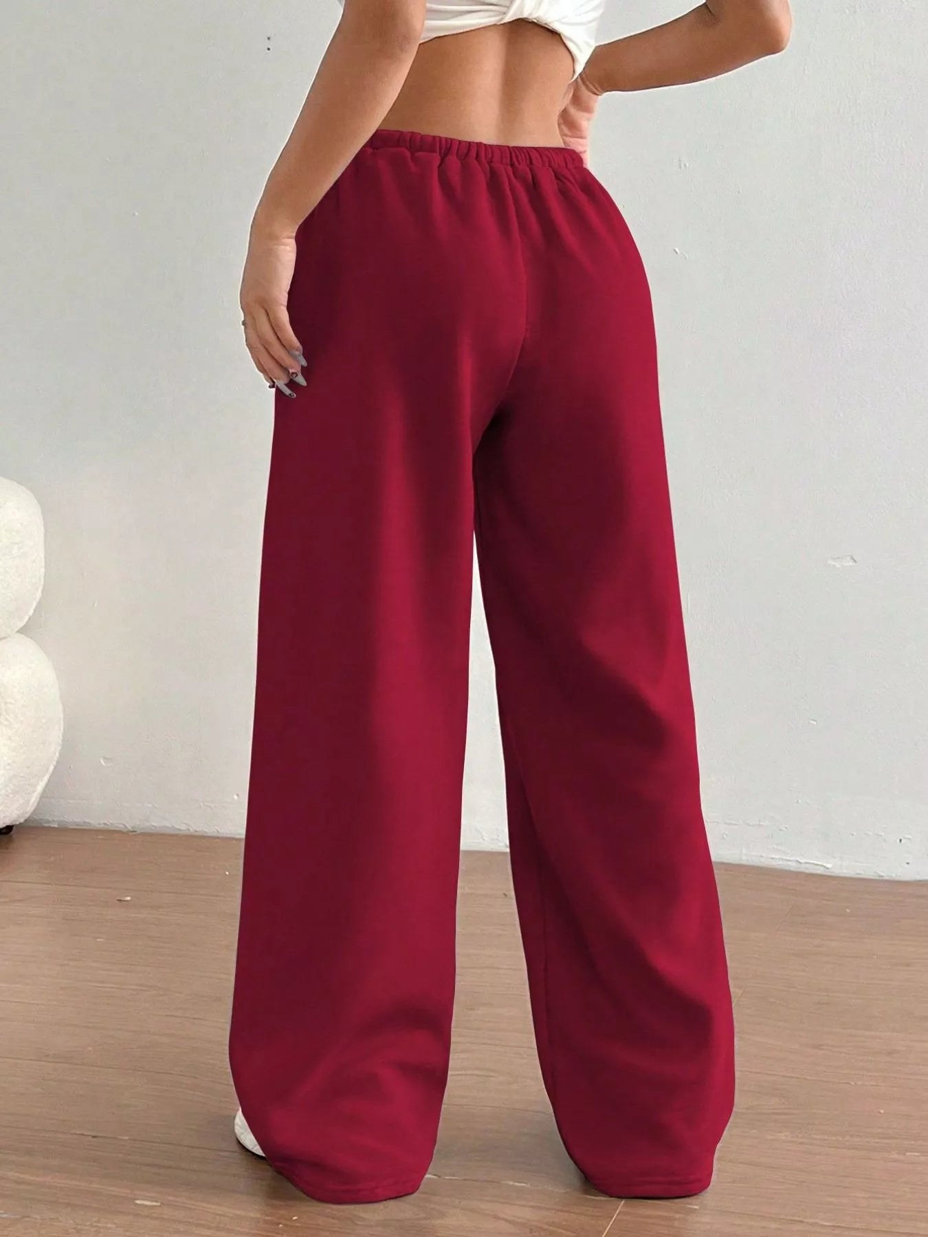 Casual Drawstring High Waist Wide Leg Sweatpants OutfitFlow