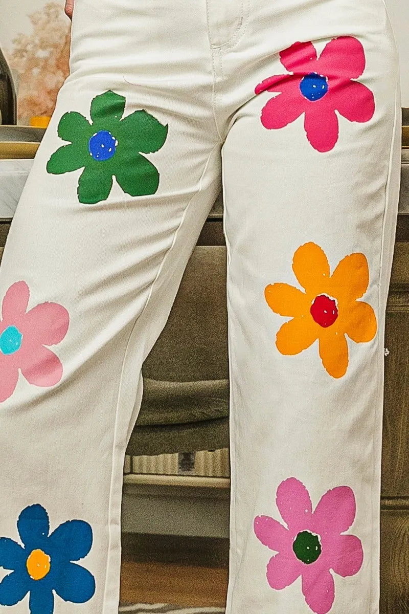 BiBi Flower Print Straight Legs Pants OutfitFlow