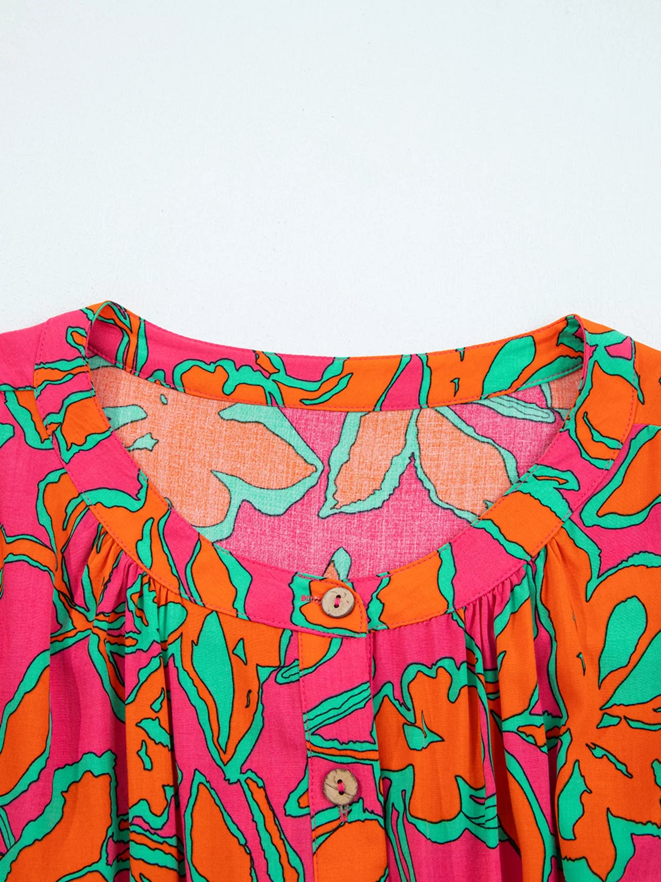 Floral Print Batwing Sleeve Buttoned Loose Fit Shirt OutfitFlow