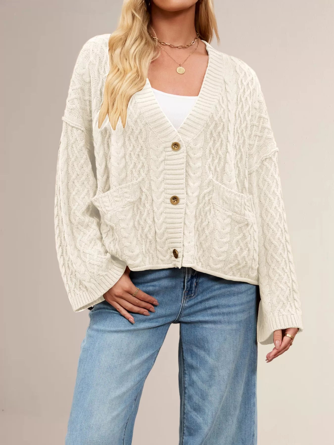 Cable Knit Button-Down Cardigan OutfitFlow
