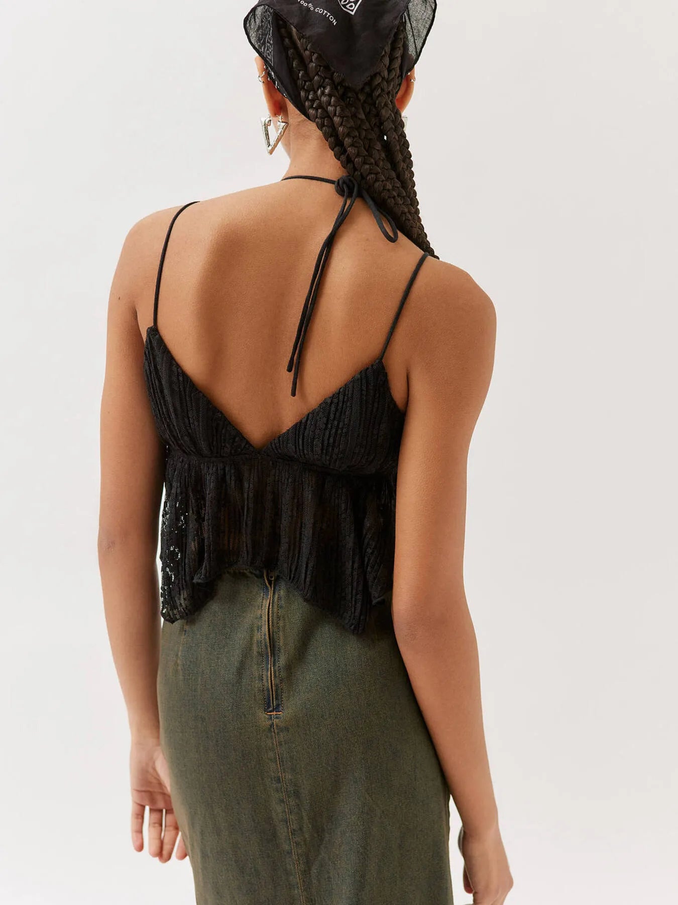 Lace Cropped Cami with Flowy Hem OutfitFlow