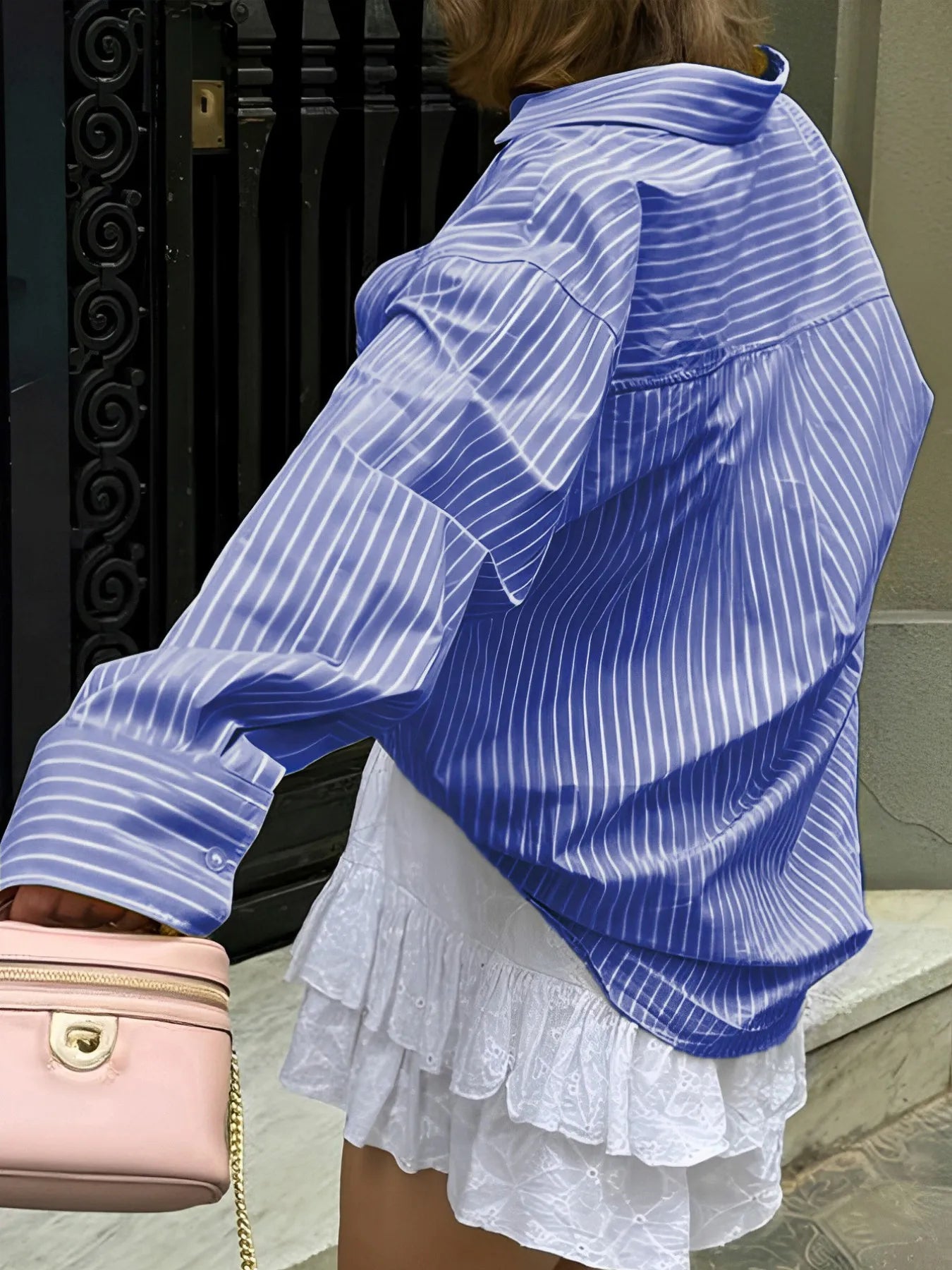 Oversized Striped Button-Down Shirt OutfitFlow