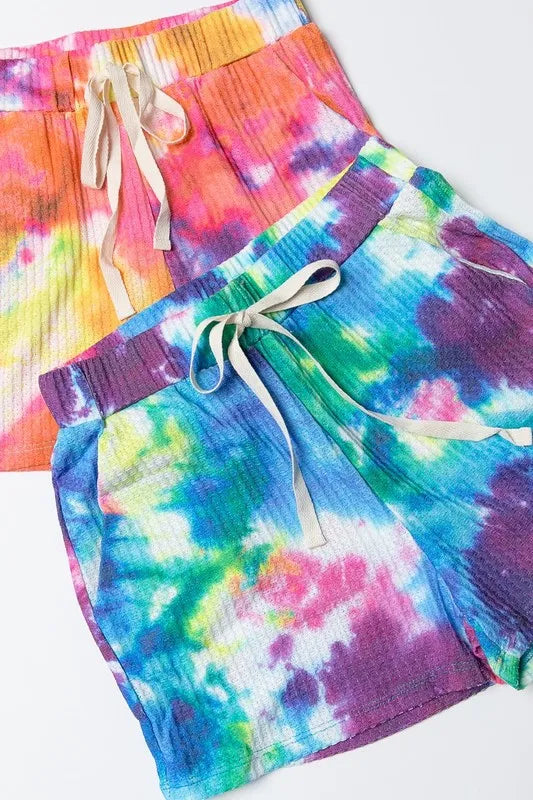 BiBi Tie Dye French Terry Casual Shorts OutfitFlow