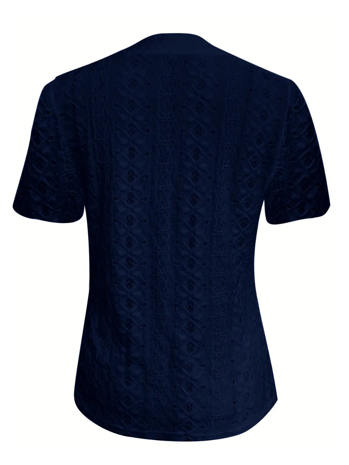 Openwork Notched Short Sleeve Top OutfitFlow