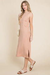BOMBOM Ribbed Knit Sleeveless Midi Dress OutfitFlow