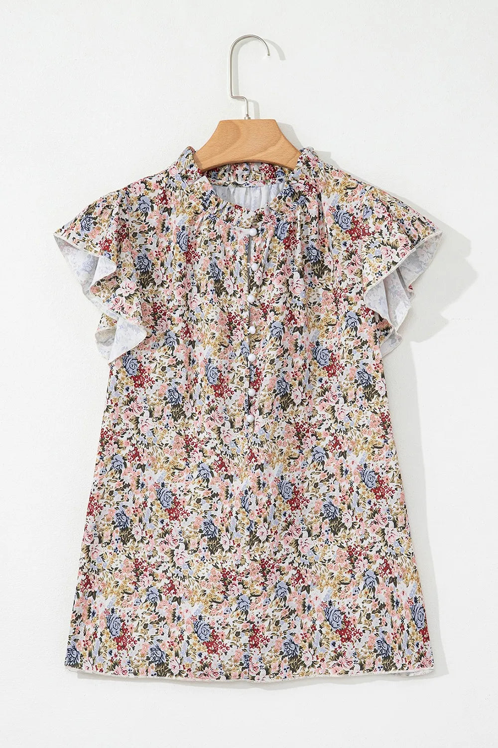 Floral Print Ruffle Cap Sleeve Blouse OutfitFlow