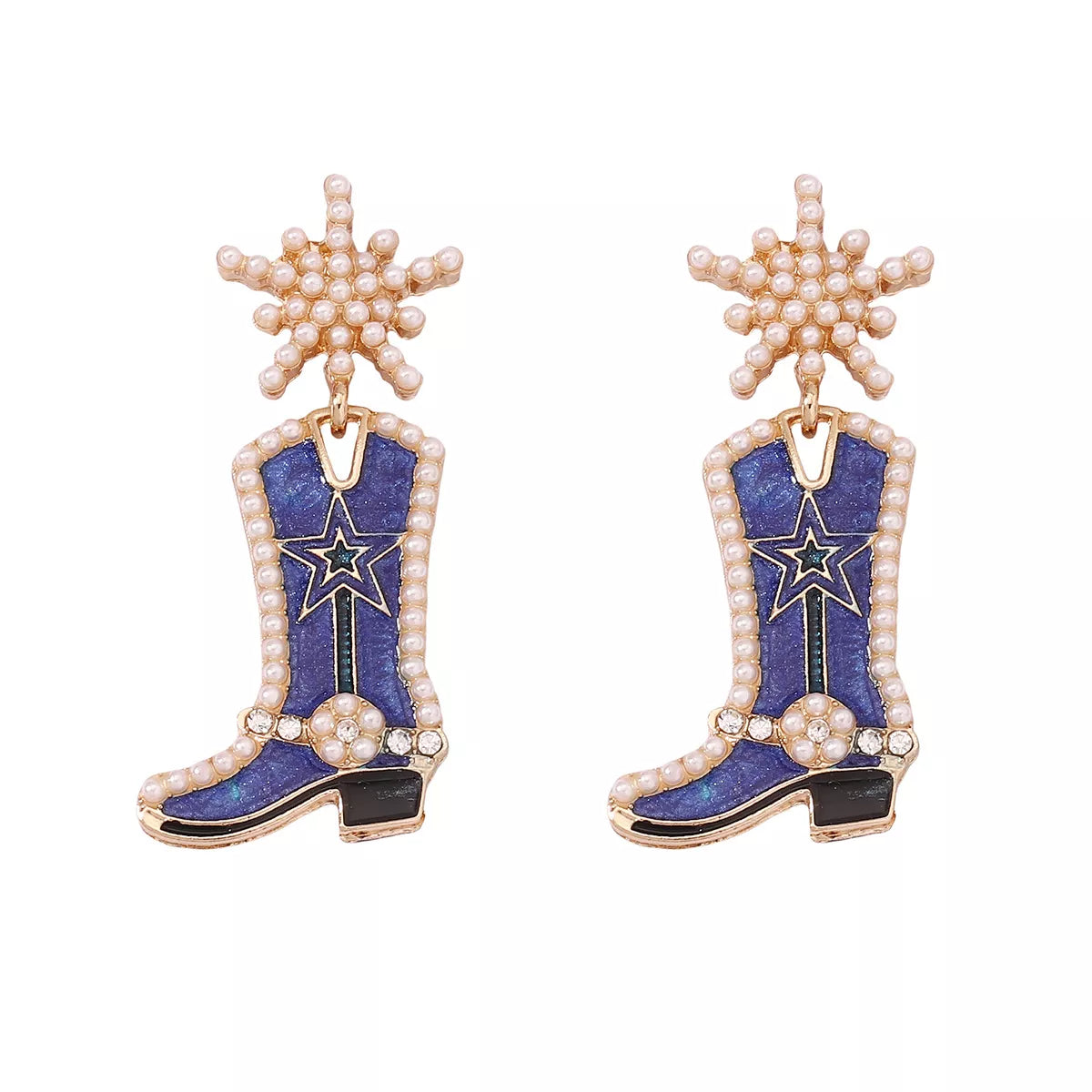 Cowgirl Boot Dangle Earrings Dark Blue onesize OutfitFlow