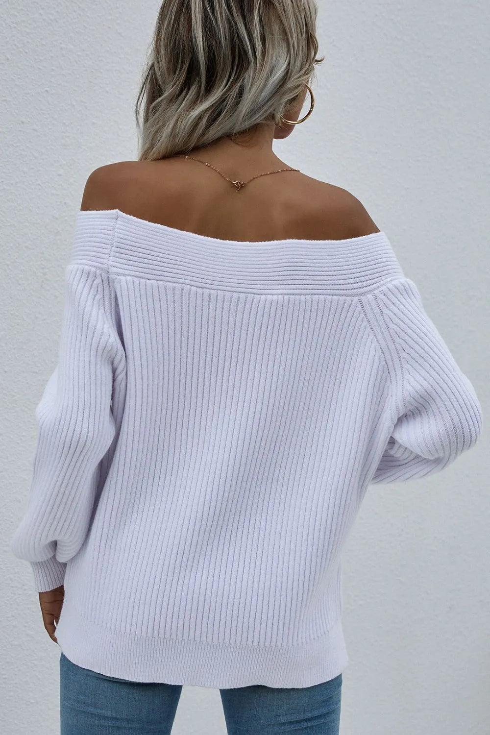 Off-Shoulder Rib-Knit Sweater OutfitFlow