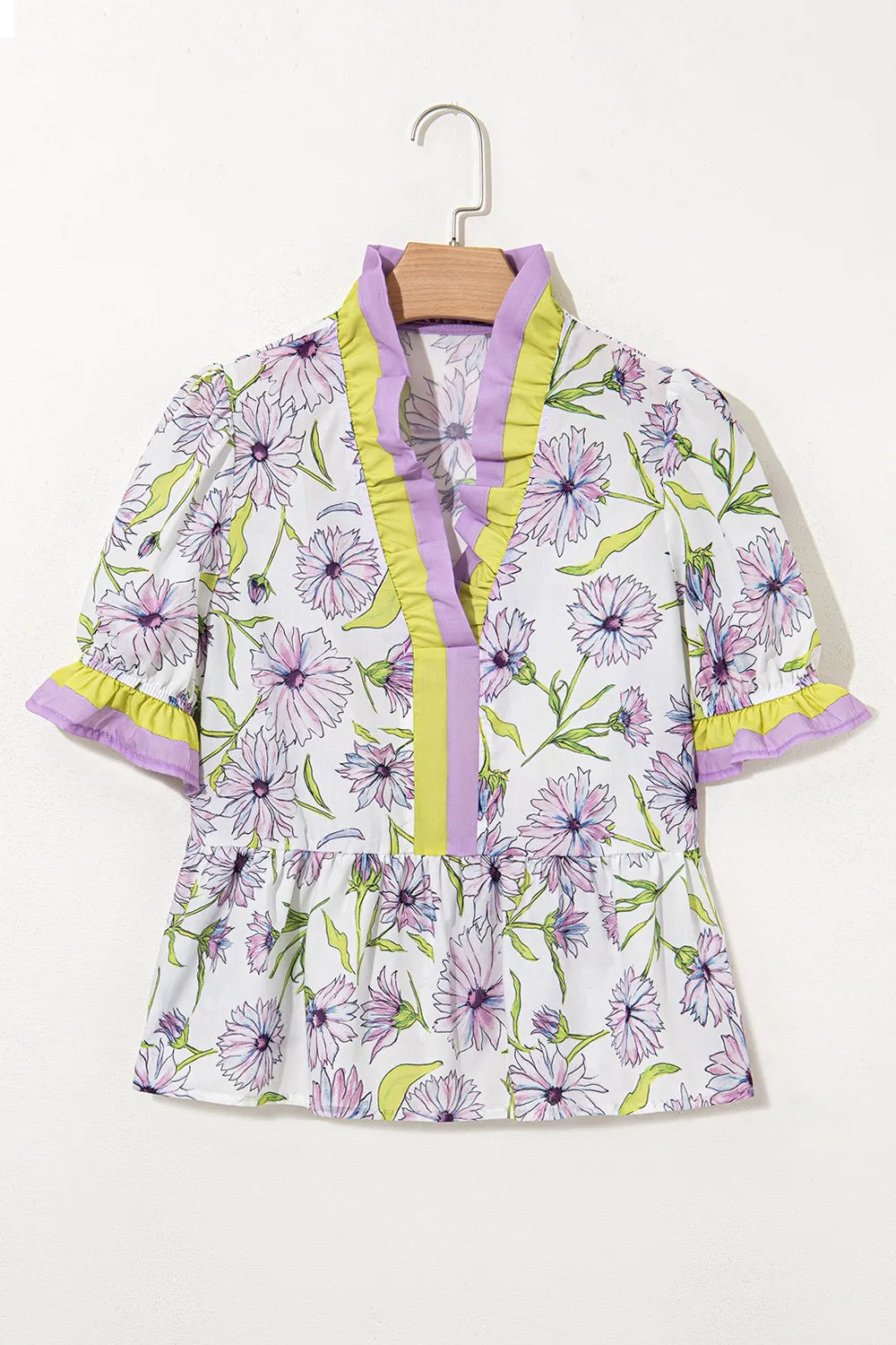 Floral Print Flounce Sleeve Peplum Blouse OutfitFlow