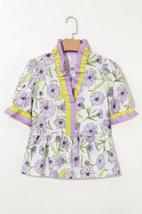 Floral Print Flounce Sleeve Peplum Blouse OutfitFlow