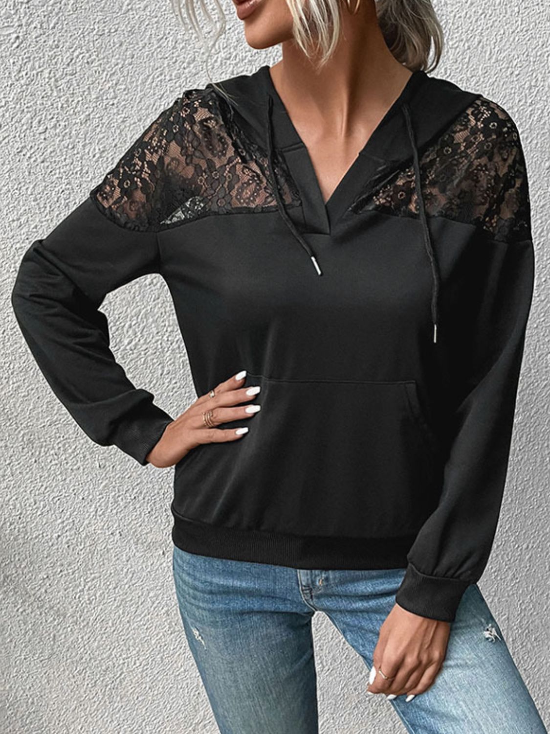 Outfit Flow - Perfee Lace Trim Dropped Shoulder Hoodie