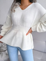 V-Neck Dropped Shoulder Sweater OutfitFlow