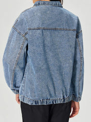 Quarter Zip Collared Neck Denim Top