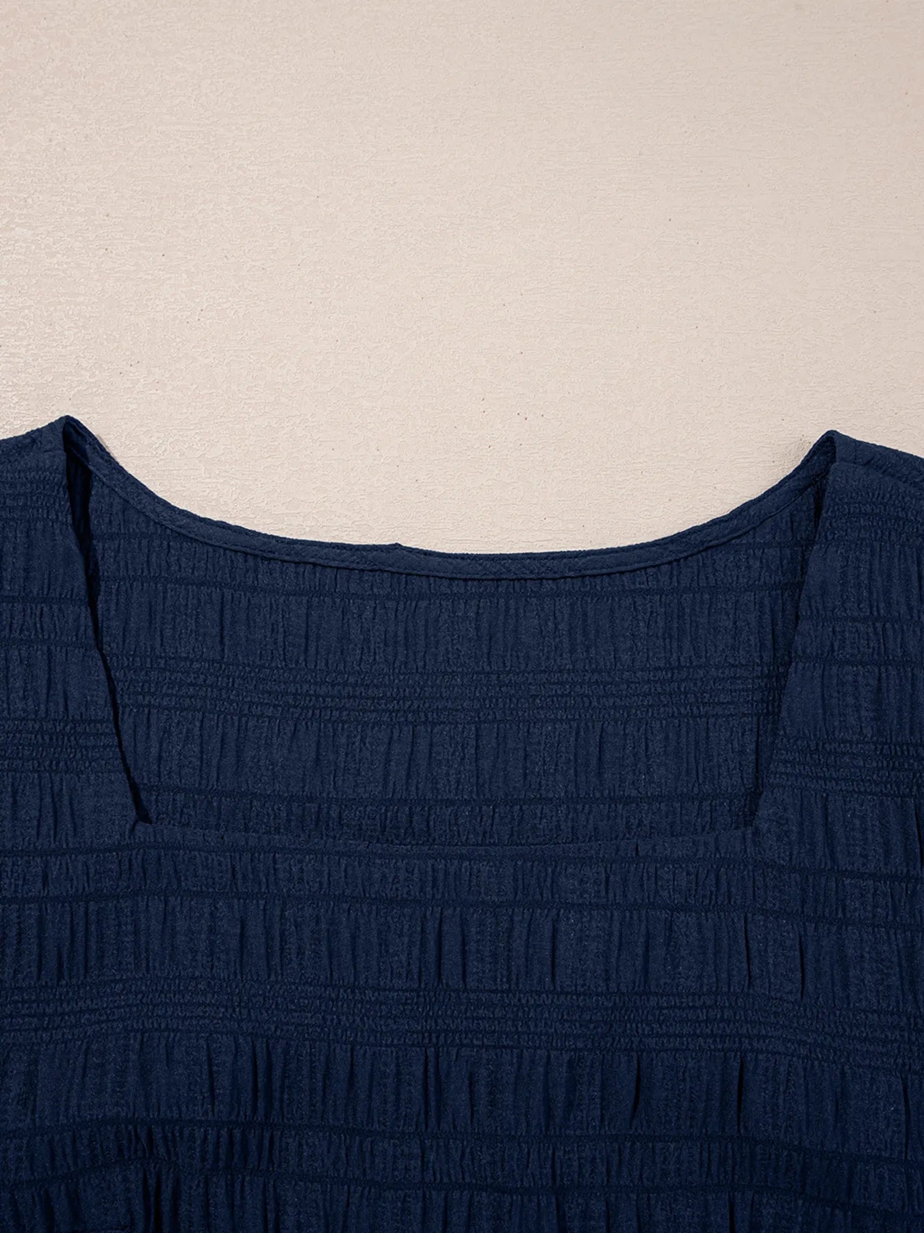 Textured Square Neck Top and Shirred High Waist Shorts Set OutfitFlow