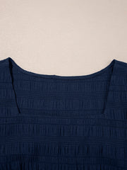 Textured Square Neck Top and Shirred High Waist Shorts Set OutfitFlow