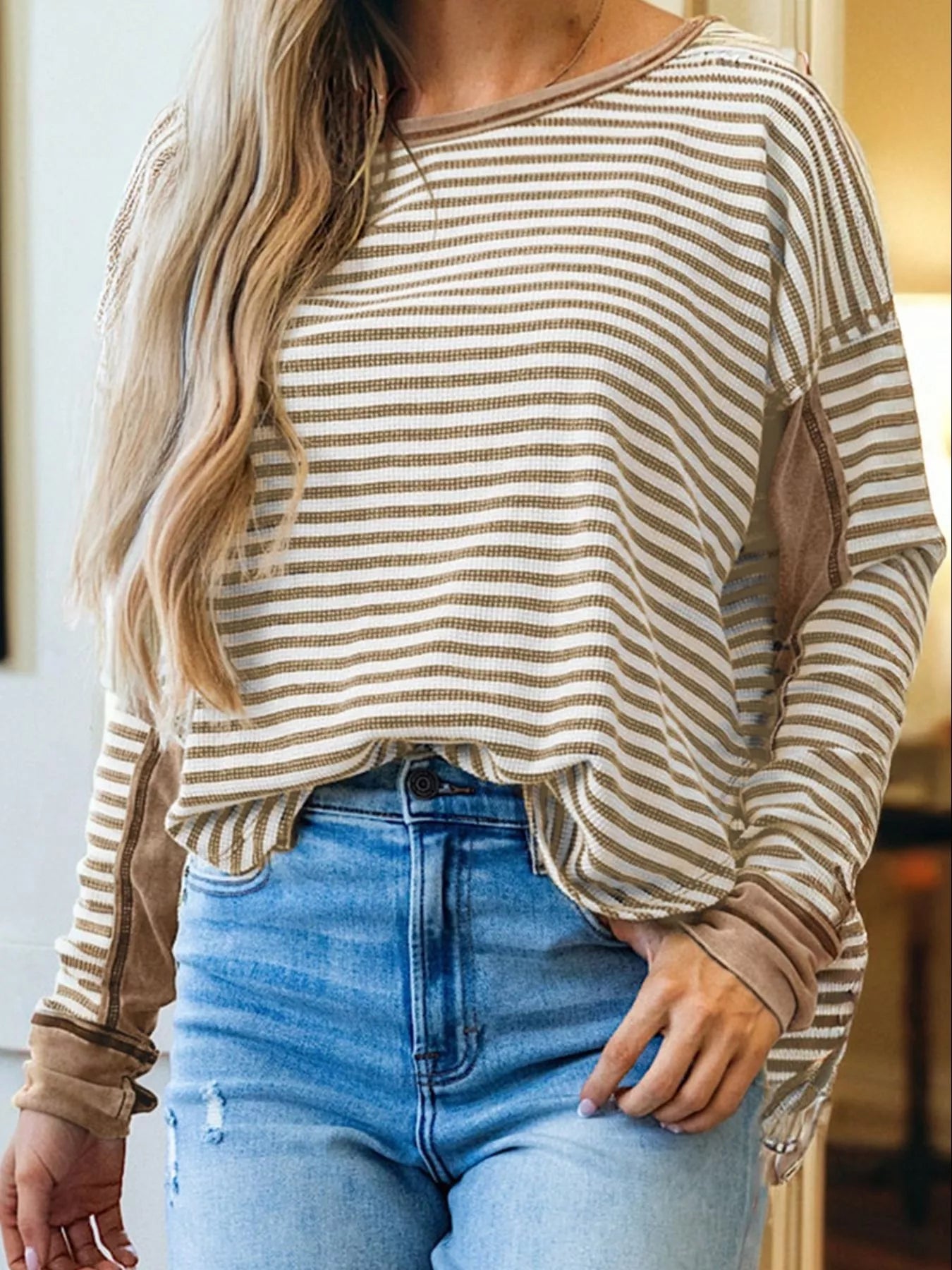 Striped Drop Shoulder Casual Top OutfitFlow