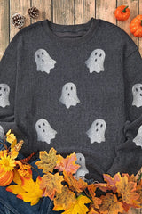 Glitter Ghost Round Neck Long Sleeve Sweatshirt OutfitFlow