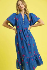 Umgee Embroidered Tiered Midi Dress OutfitFlow