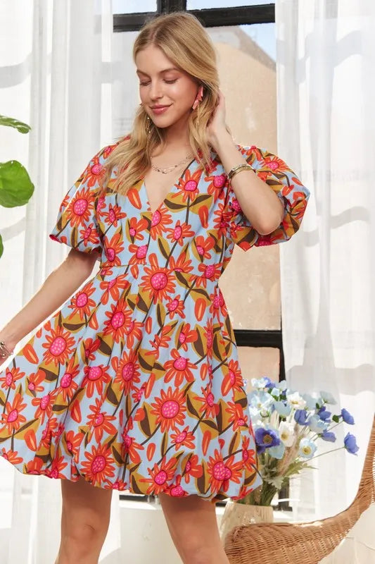 ADORA Puff Sleeve Floral Dress OutfitFlow