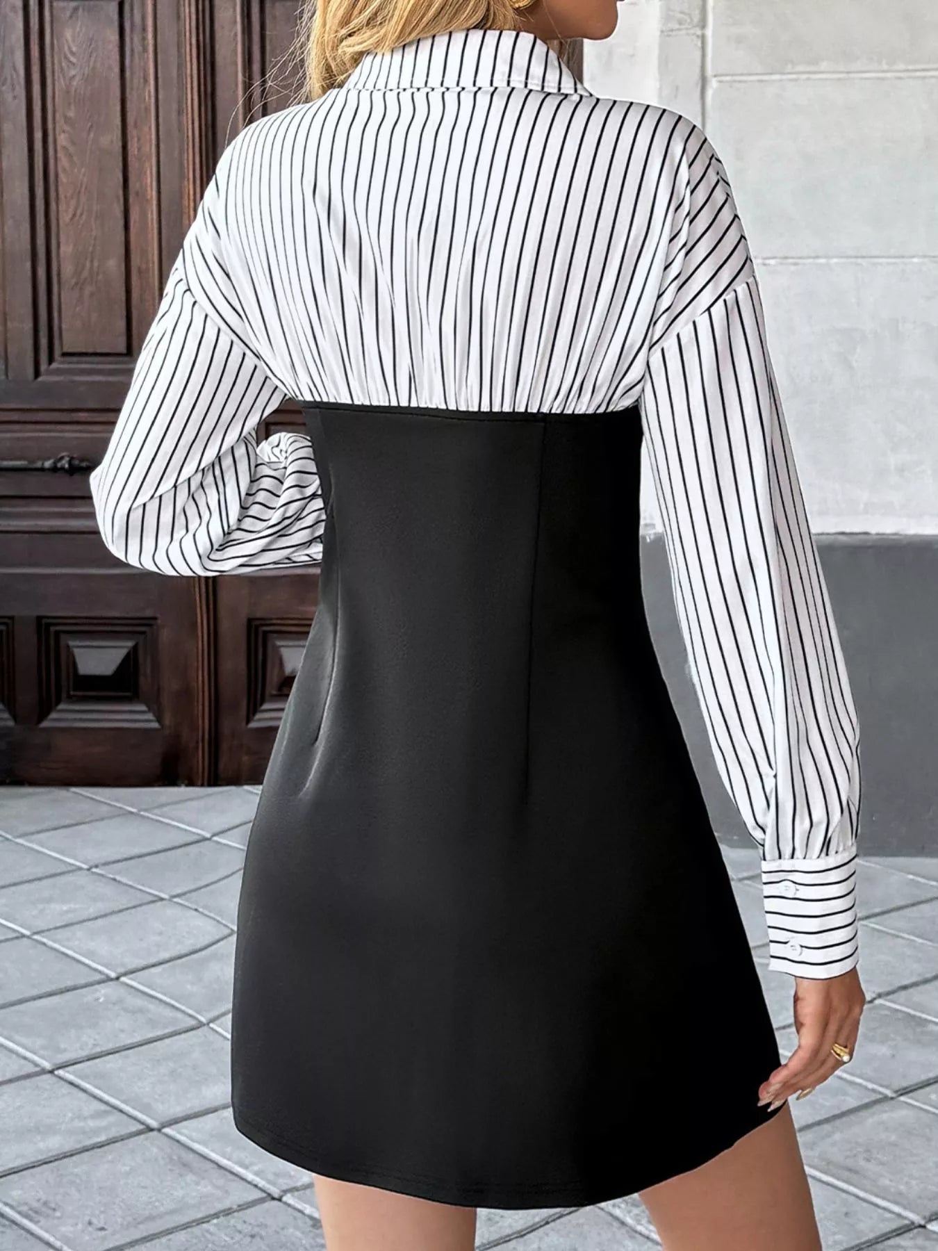 Striped Shirt Panel Bodycon Mini Dress OutfitFlow