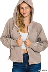 Zenana Fleece Pigment Dye Zip Up Hoodie with Pockets OutfitFlow