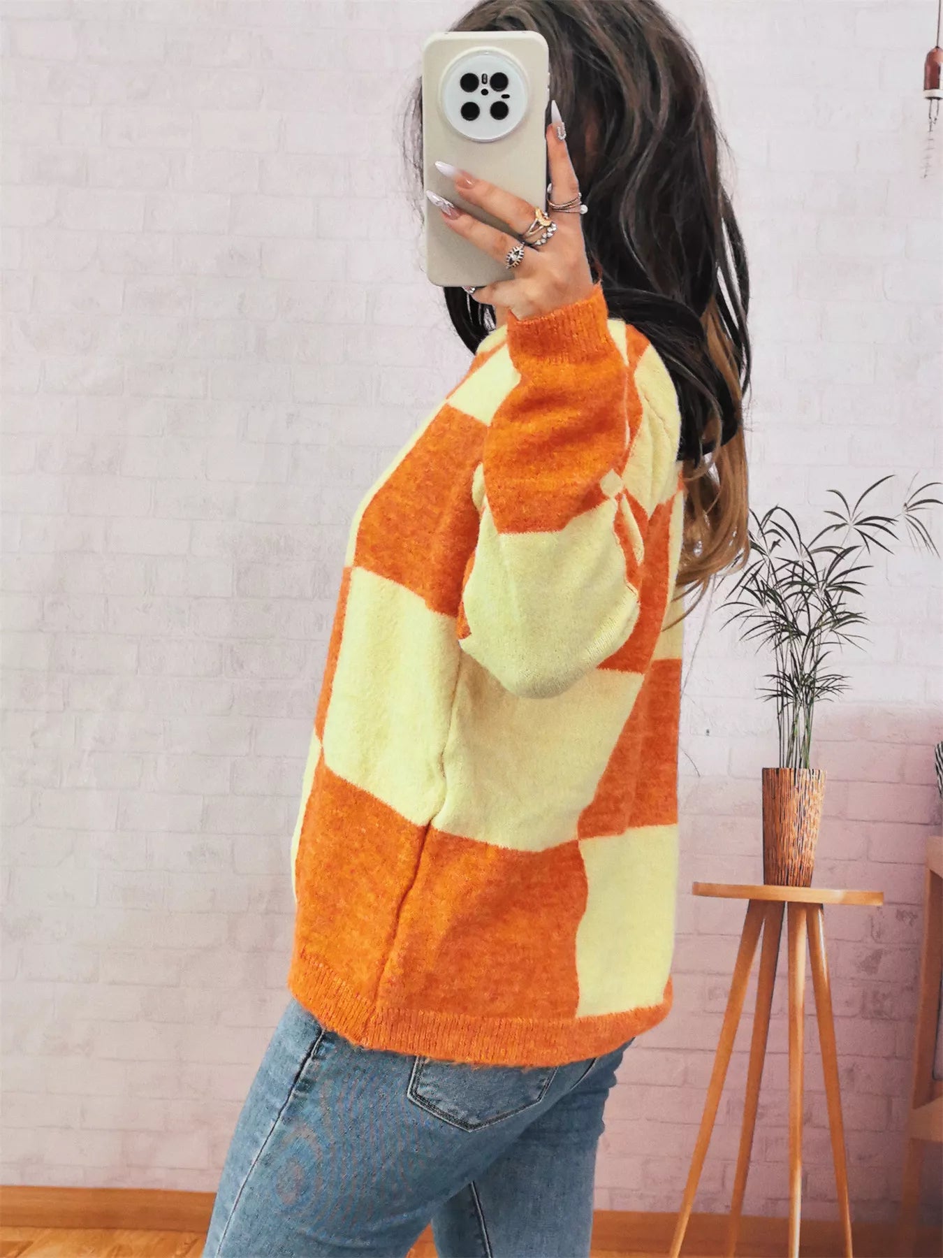 Color Block Round Neck Sweater OutfitFlow