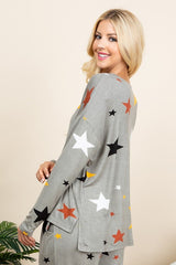 Outfit Flow - Super Lady High-Low Star Print Long Sleeve Lounge Top