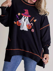 Halloween Ghost Sequin Exposed Seam Sweatshirt OutfitFlow