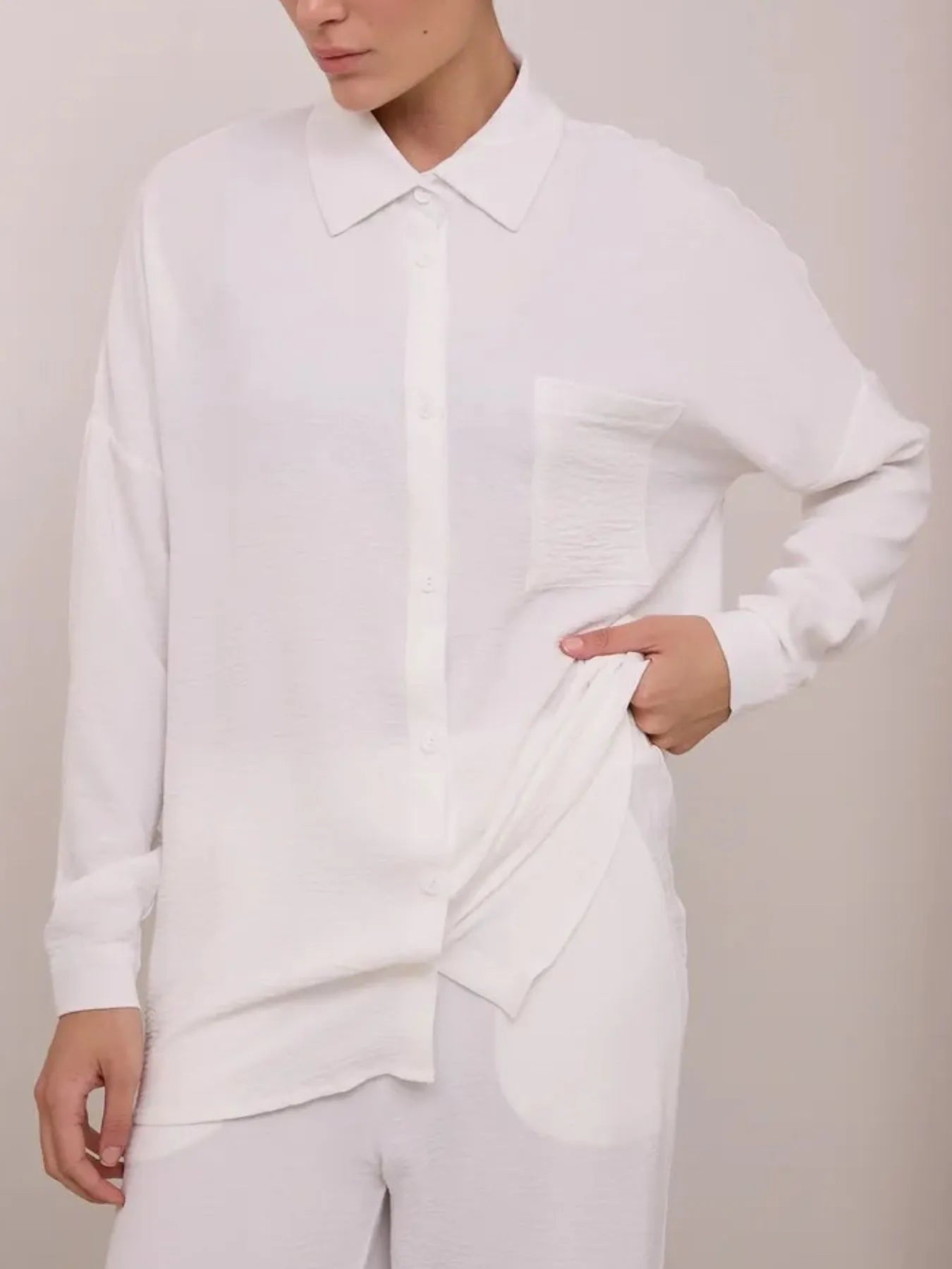 Button Up Long Sleeve Shirt and Pants Set OutfitFlow