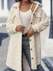 Outfit Flow - Fuzzy Button Up Long Sleeve Longline Coat