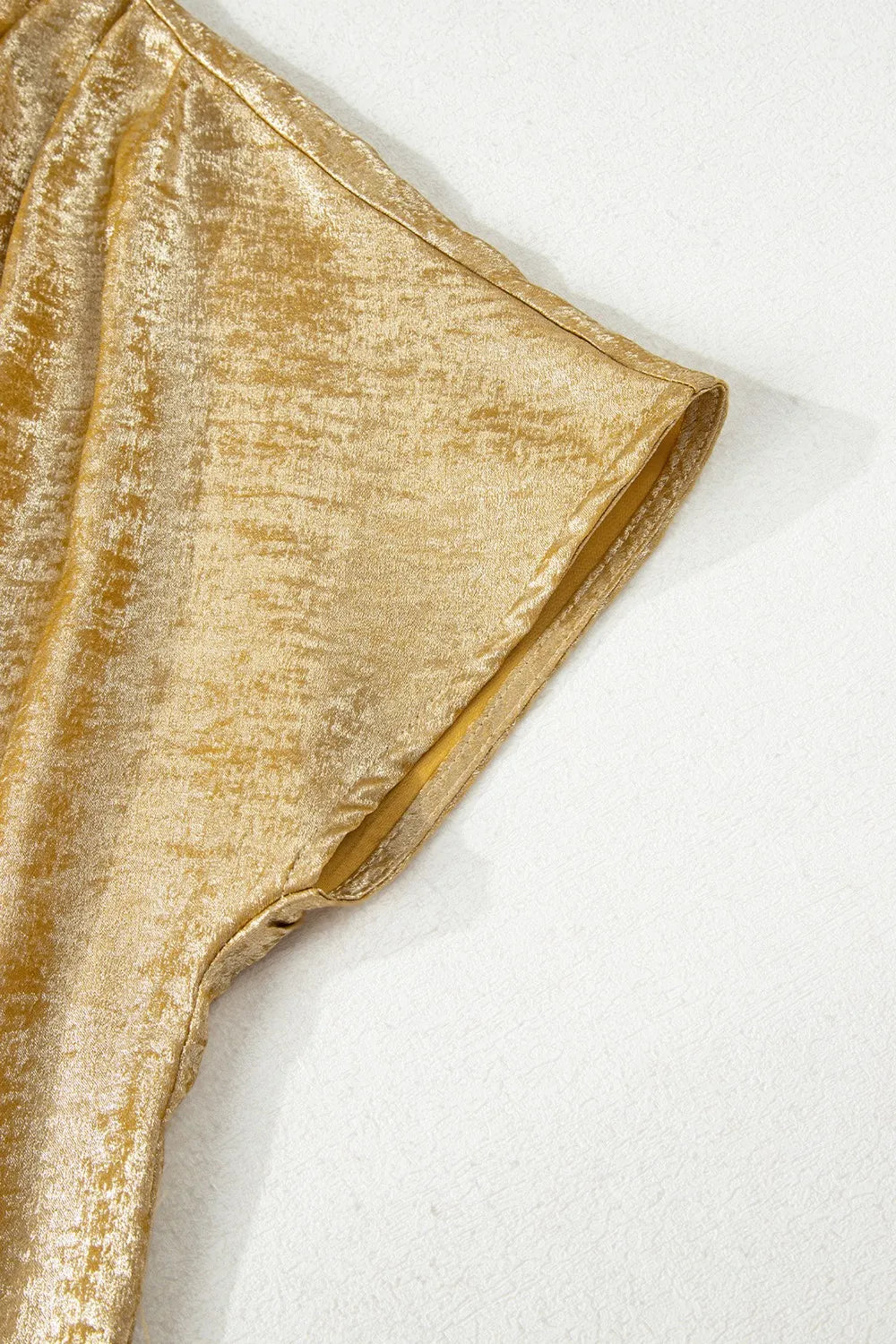 Metallic Gold Short Sleeve Casual Blouse OutfitFlow