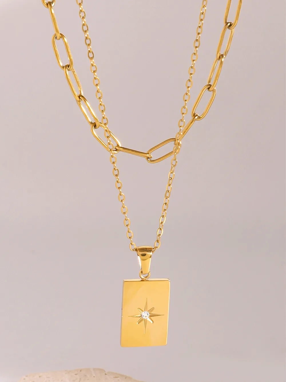 18K Gold-Plated Stainless Steel Double-Layered Necklace Gold One Size OutfitFlow