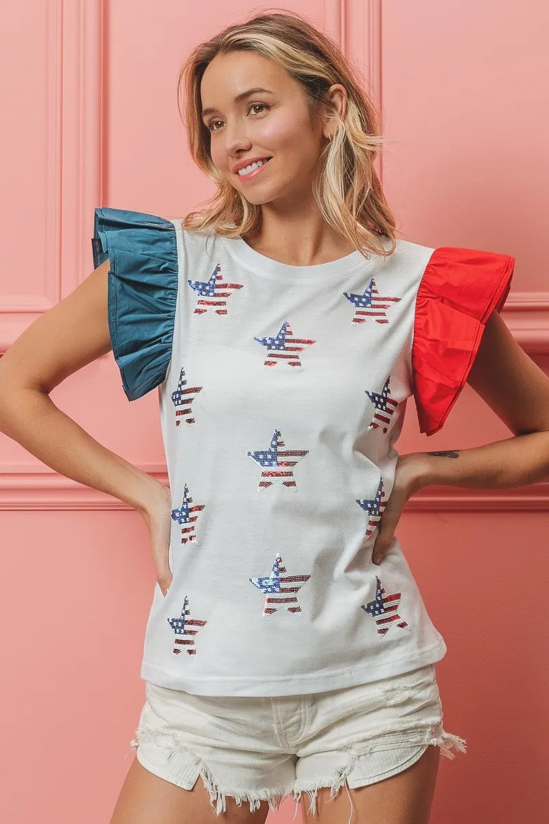 BiBi American Flag Sequin Stars Top OutfitFlow