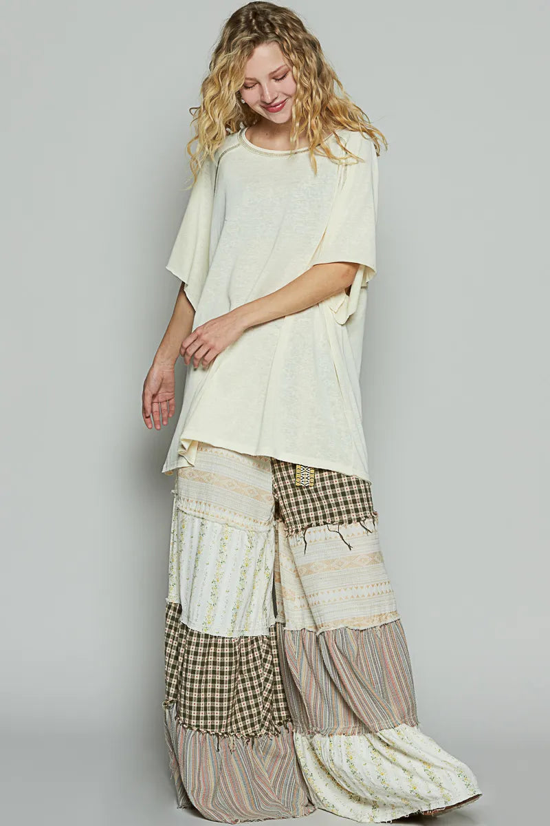 POL Contrast Stitching Half Sleeve Oversized T-Shirt OutfitFlow