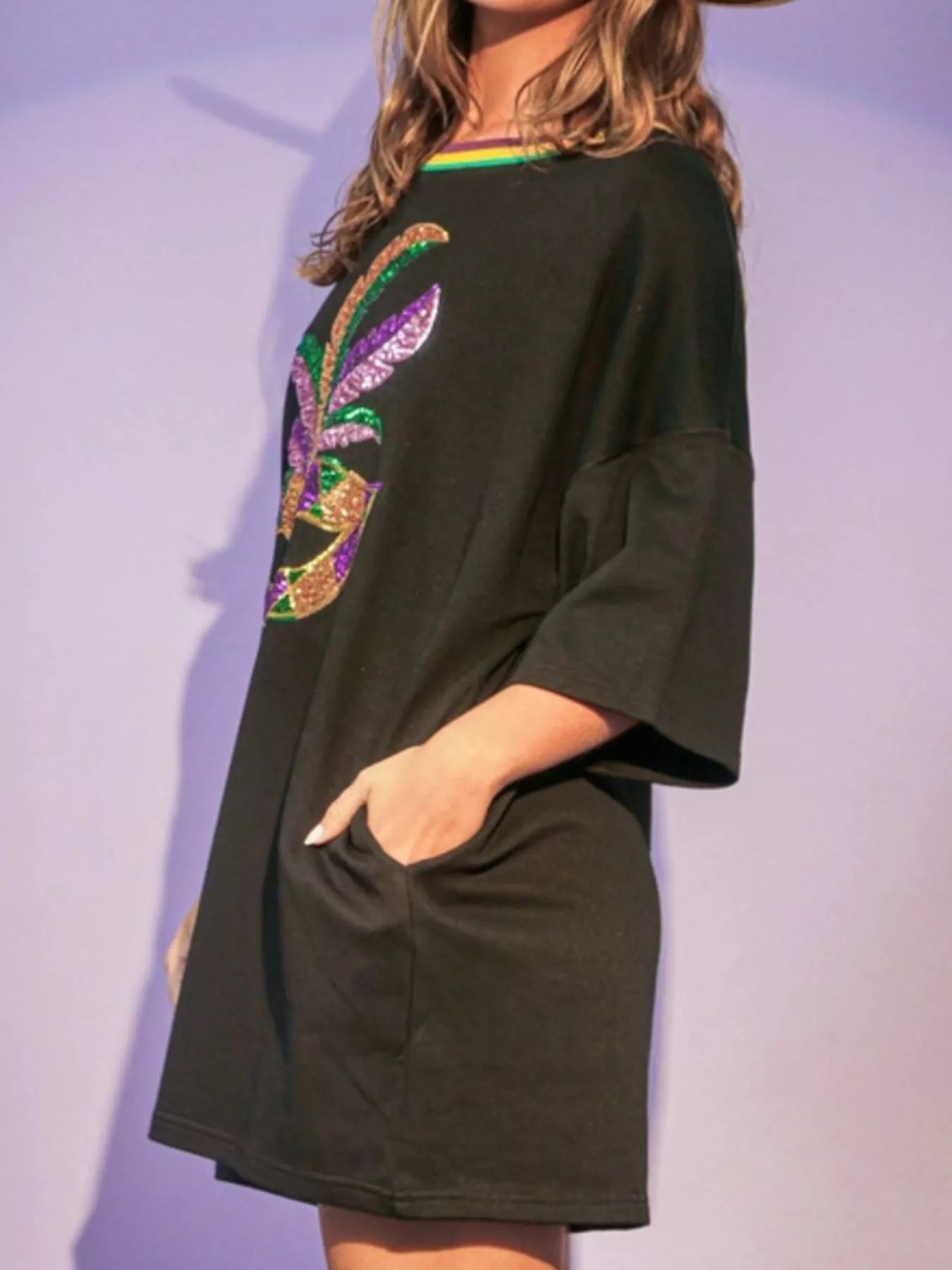 Sequin Round Neck 3/4 Sleeve Dress OutfitFlow