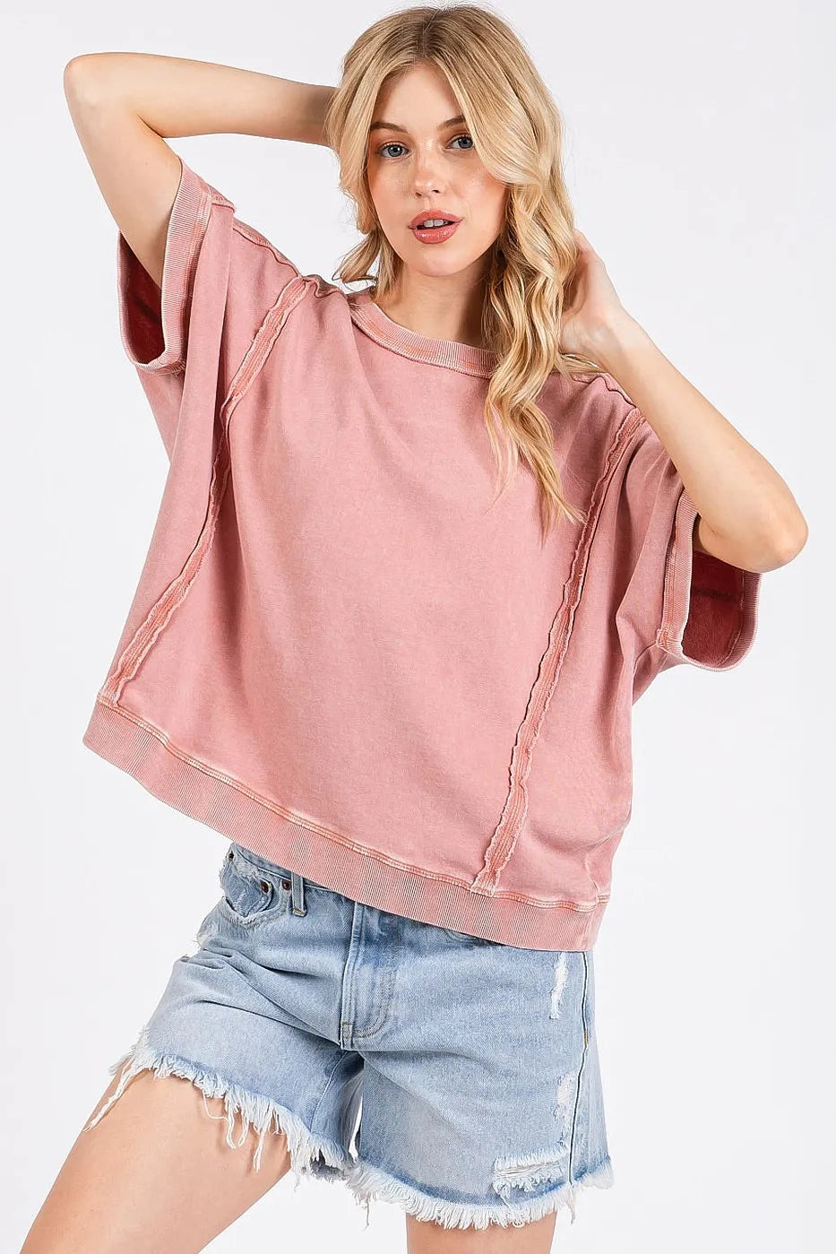 Mittoshop Mineral Wash French Terry Crew Neck Casual Top OutfitFlow