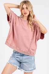 Mittoshop Mineral Wash French Terry Crew Neck Casual Top OutfitFlow