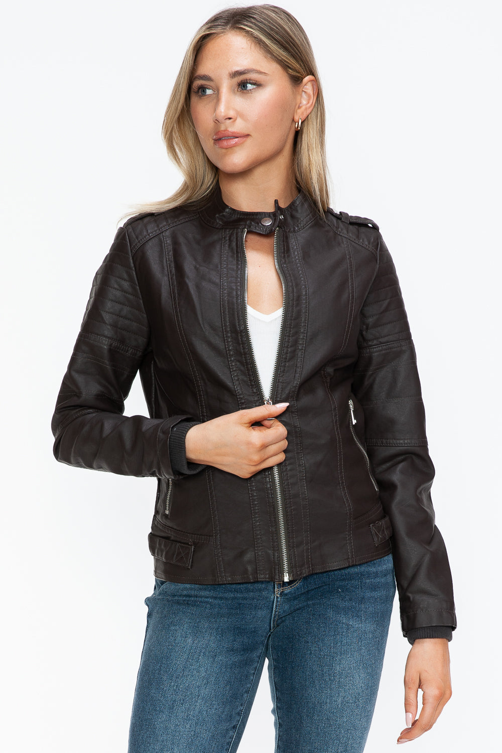 Outfit Flow - Snobbish PU Leather Biker Jacket with Side Zip Pockets